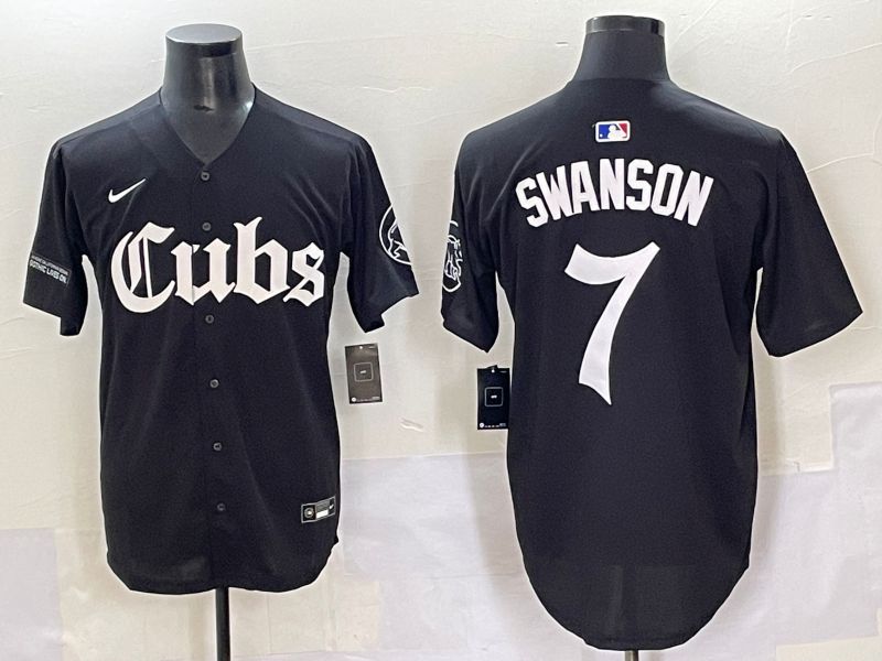 Men 2025 Chicago Cubs #7 Swanson Black Five generations Joint Name Nike MLB Jersey style 13